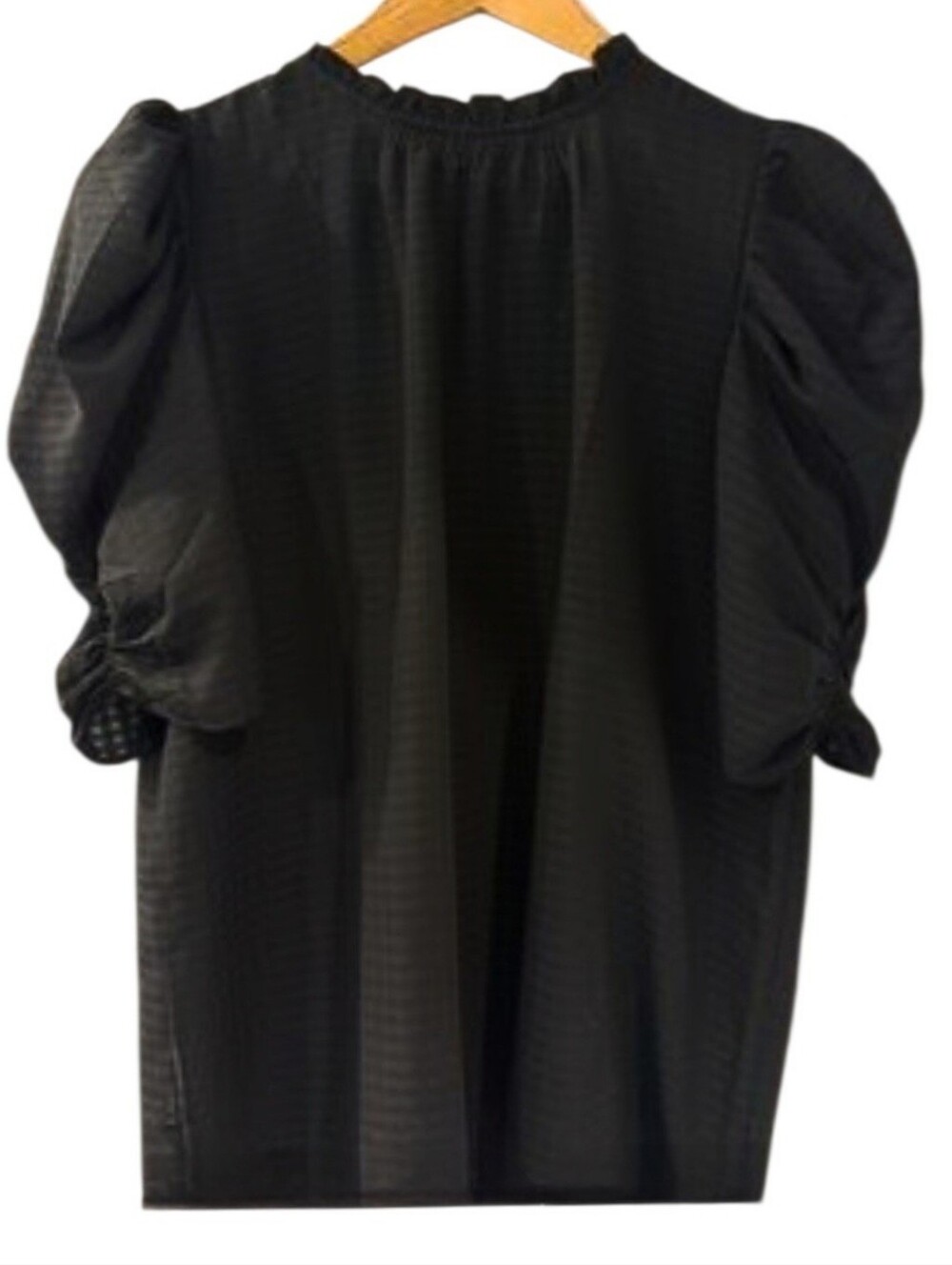 LOFT (Ann Taylor) Black Puff-Sleeve Textured Blouse